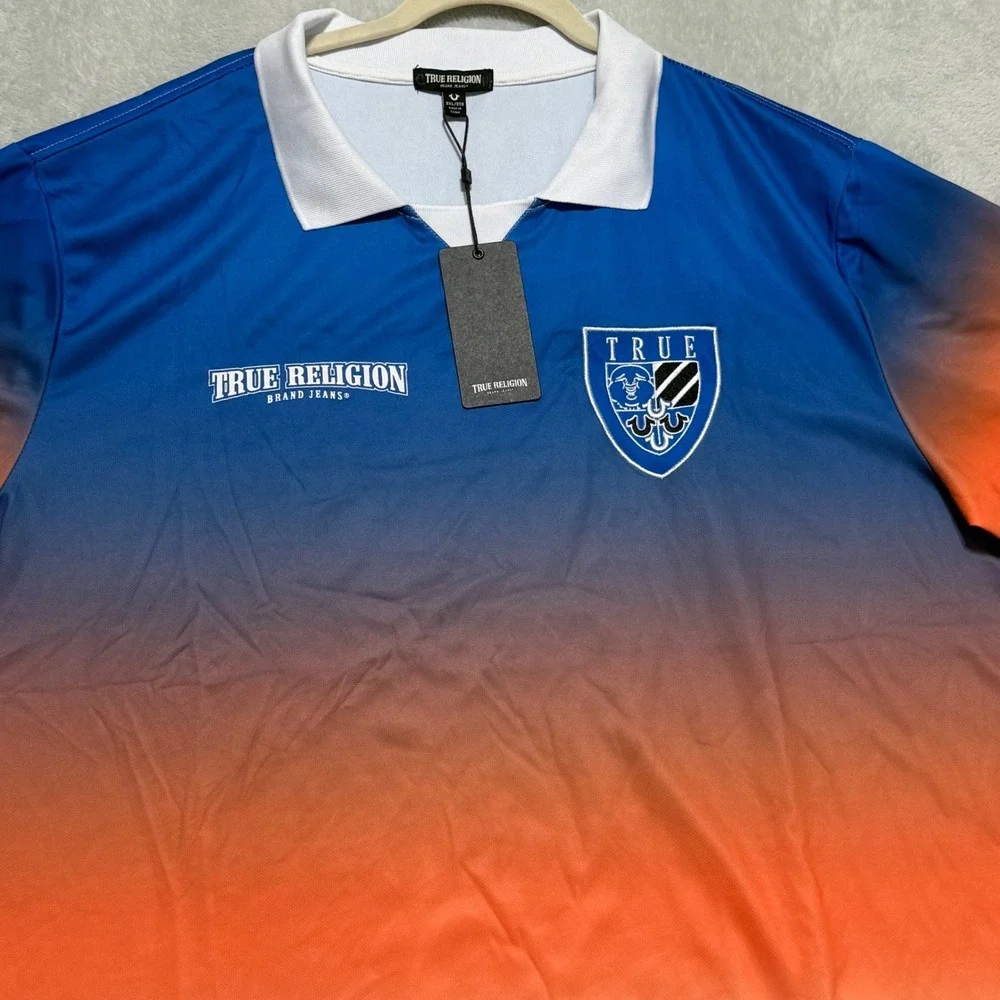 True Religion Relaxed Ombre Soccer Jersey Mens 3XL Blue Orange Ombre